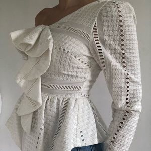 Lea & viola Textured Ruffle Asymmetrical Blouse